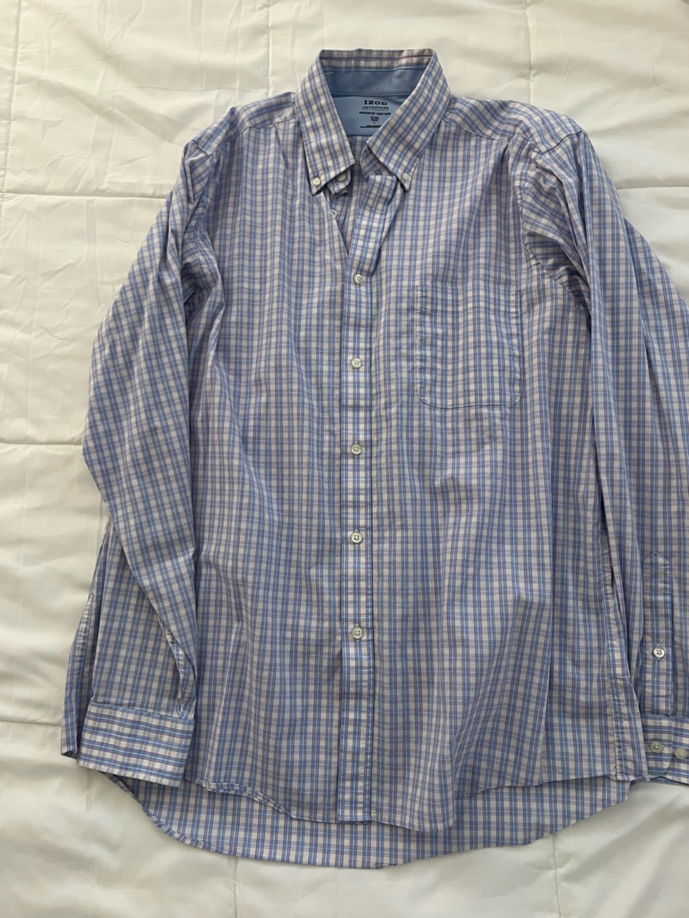 Izod Blue and White Plaid Dress Shirt